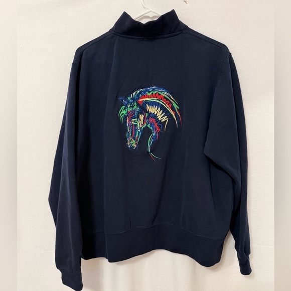Vintage Enza Embroidered‎ Horse Equine Sweatshirt Size XL Full Zip Blue Pockets - Picture 2 of 8